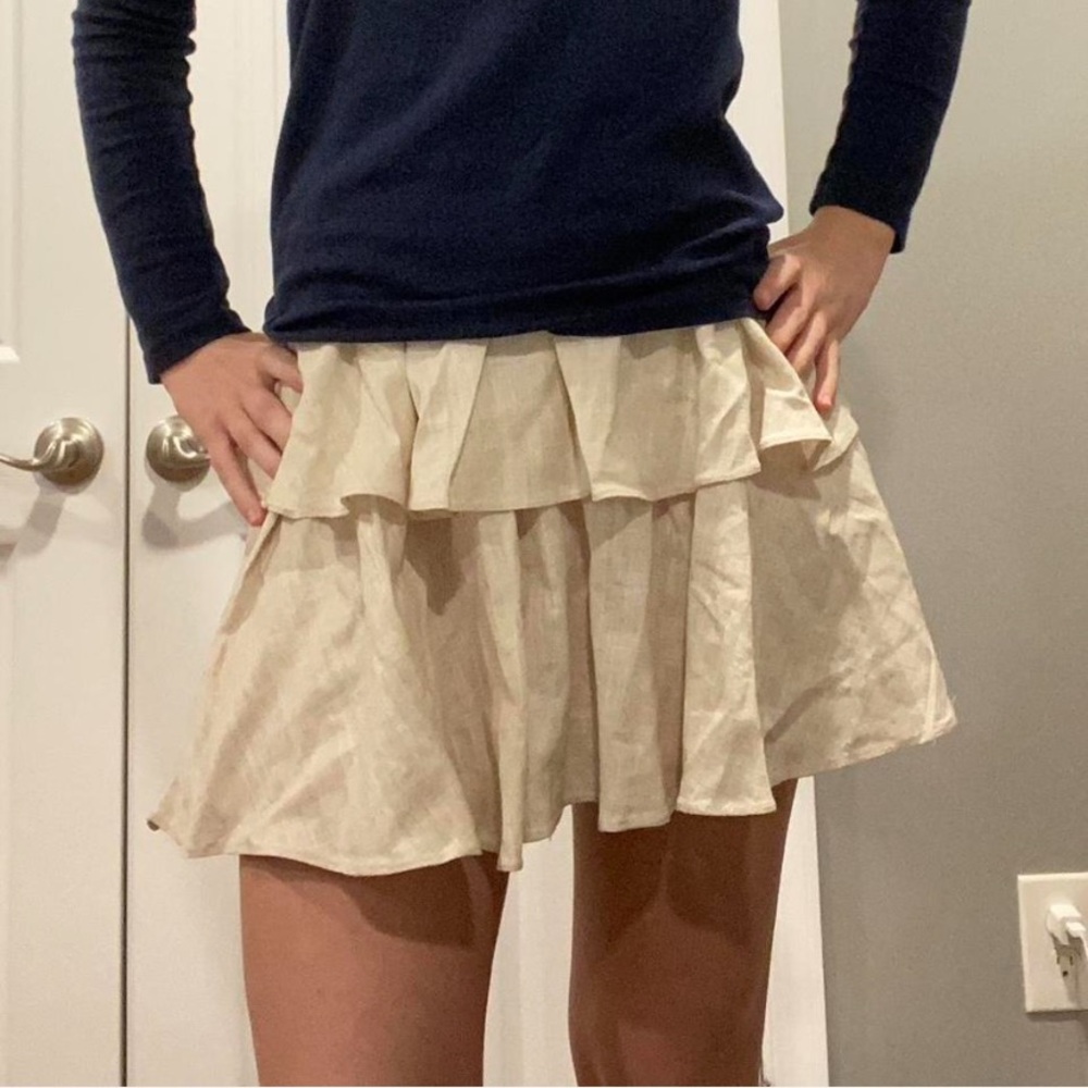 NWT Princess Polly Natural tan/beige Ruffle Midi/mini skirt